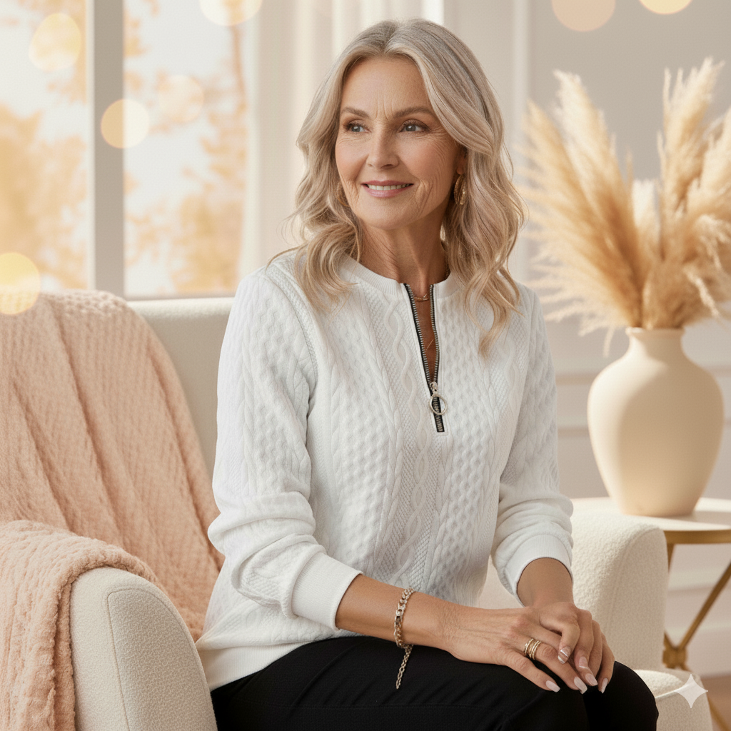 Nell | Women Cable Knit Quarter Zip Sweater